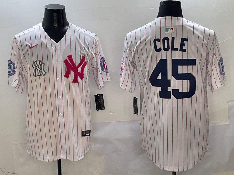 Men New York Yankees #45 Cole White Stripe Jointly Name Nike 2025 MLB Jersey style 8->new york yankees->MLB Jersey